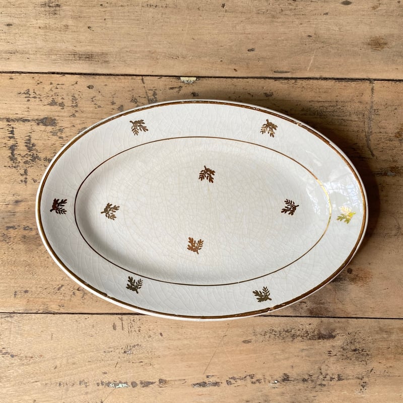 Badonviller ゴールド オーバルプレート 22cm フランスアンティーク