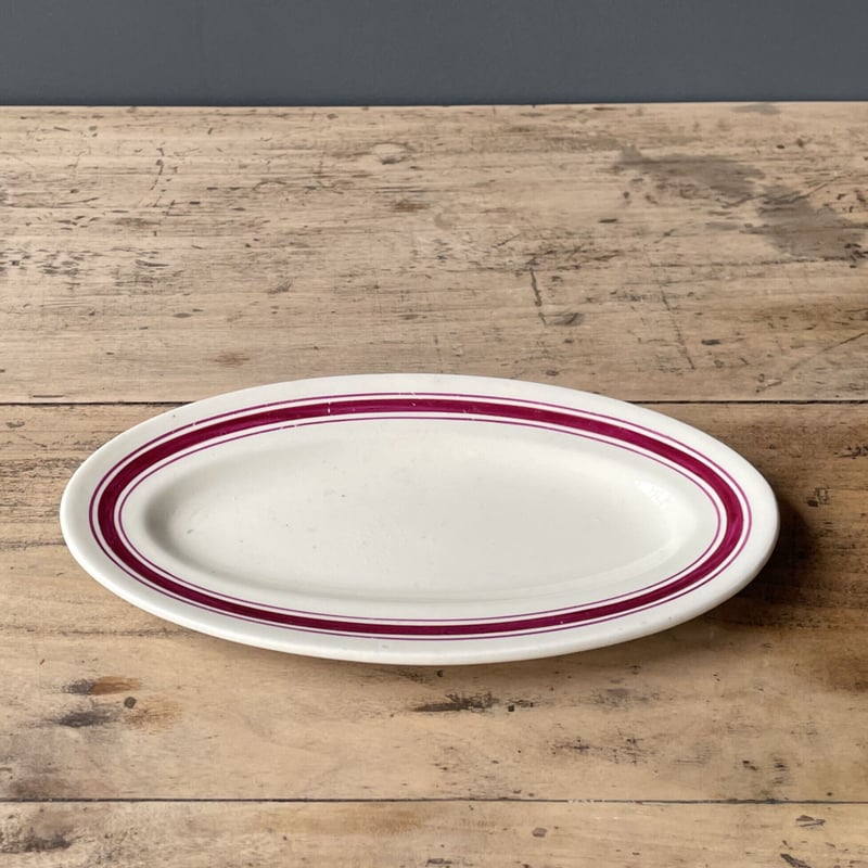 フランス　アンティーク　プレート　オーバル　赤系 フランスアンティークプレートオーバル赤系PEXONNE