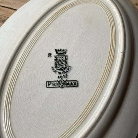 Saint Amand　ネイビー柄入りオーバルプレート　32㎝　フランスアンティーク