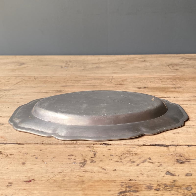 ピューター 花リムオーバルプレート フランスアンティーク 23cm ㉒