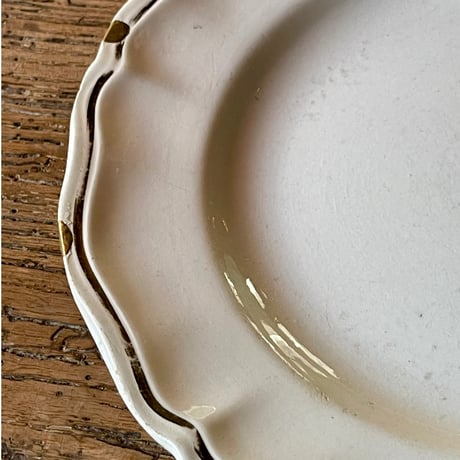 Sarreguemines　金継ぎ　金縁花リムプレート　25cm　フランスアンティーク　①
