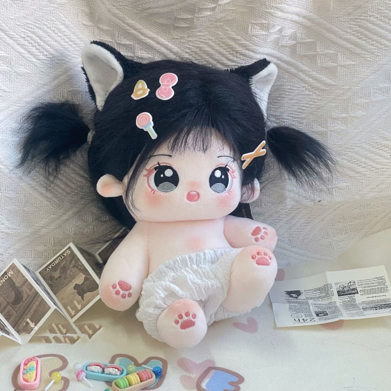 無属性 ぬいぐるみ 20cm 着せ替えぬいぐるみ 黒髪黒い瞳女の子 猫耳