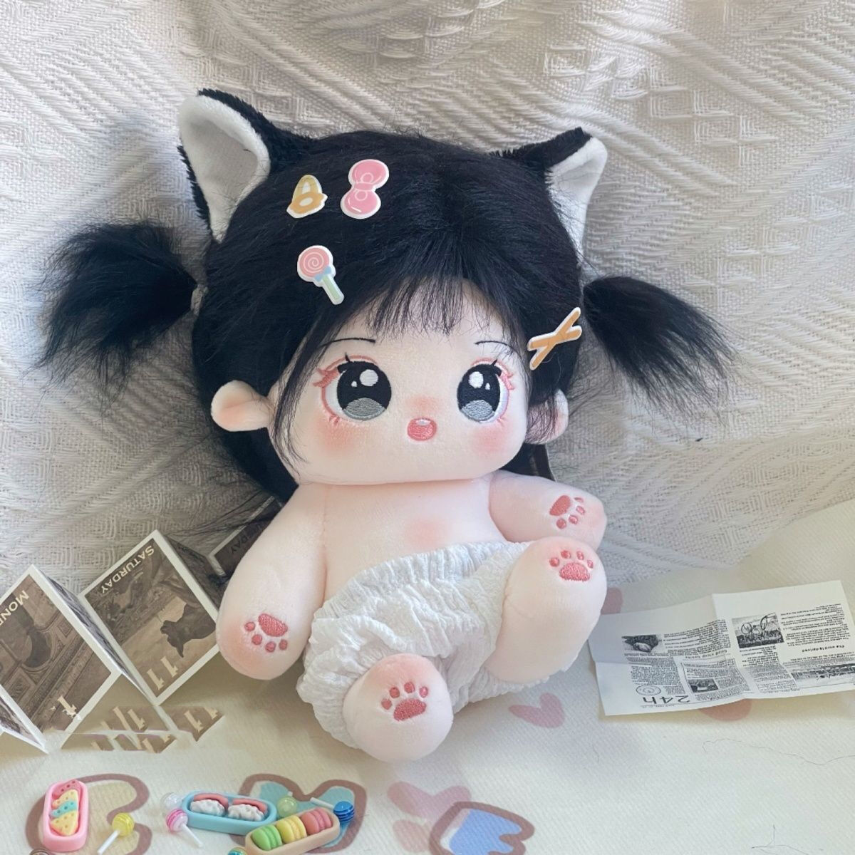 女の子系 無属性 20cm ぬいぐるみ 着せ替えぬいぐるみ　まとめ売り　15体 無属性 ぬいぐるみ 20cm 着せ替えぬいぐるみ 黒髪黒い瞳女の子 猫耳