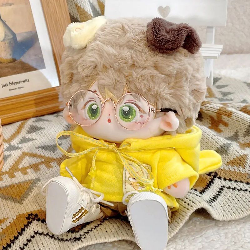 20cm 無属性 ぬいぐるみ 獣耳付け男の子 茶髪緑の目着せ替えぬいぐるみ