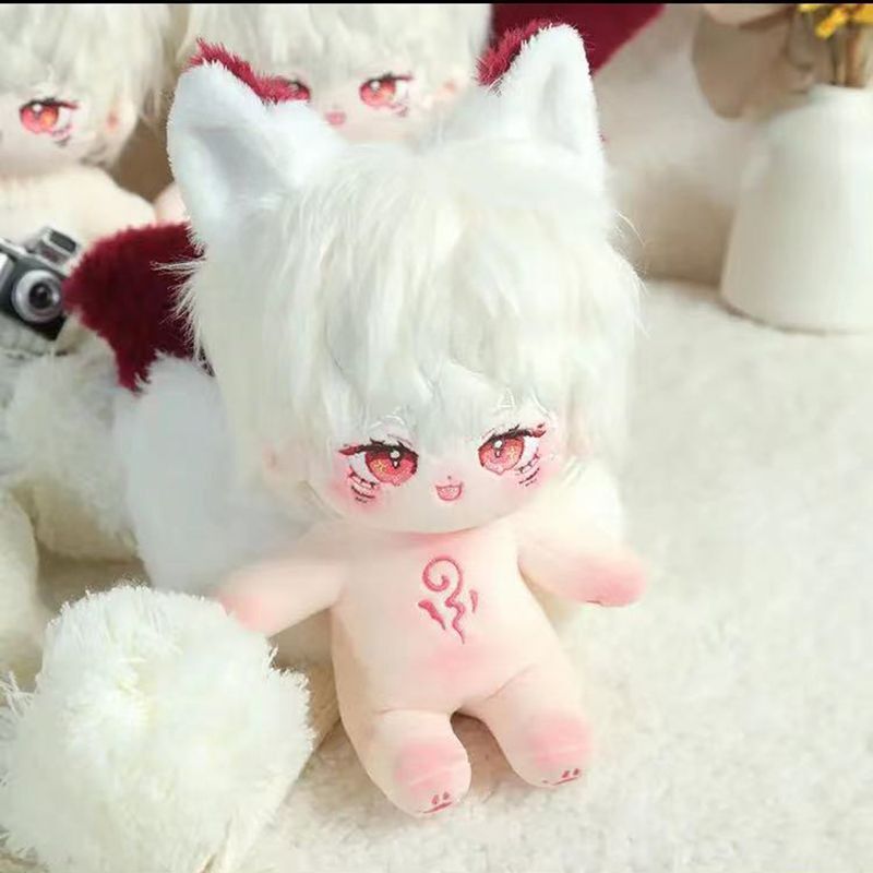 20cm 無属性 ぬいぐるみ 獣耳付け男の子 着せ替えぬいぐるみ 白髪赤目