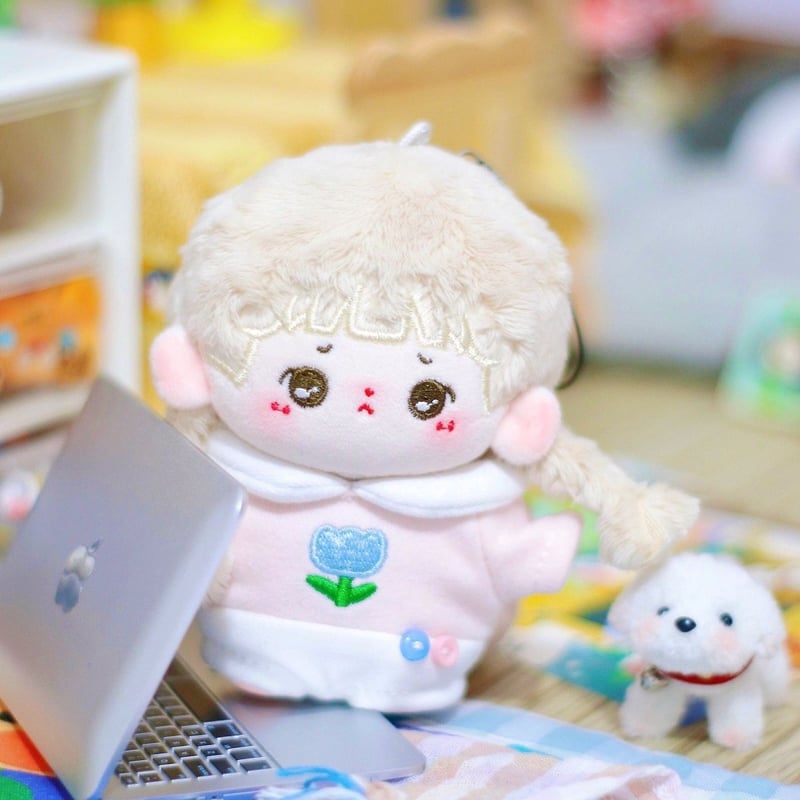 パールデニムロングコート4点セット　ミニサイズぬいぐるみ用　ハンドメイド 8/12NEW ラインつなぎロンパース 0846B(F(70-80) デニム