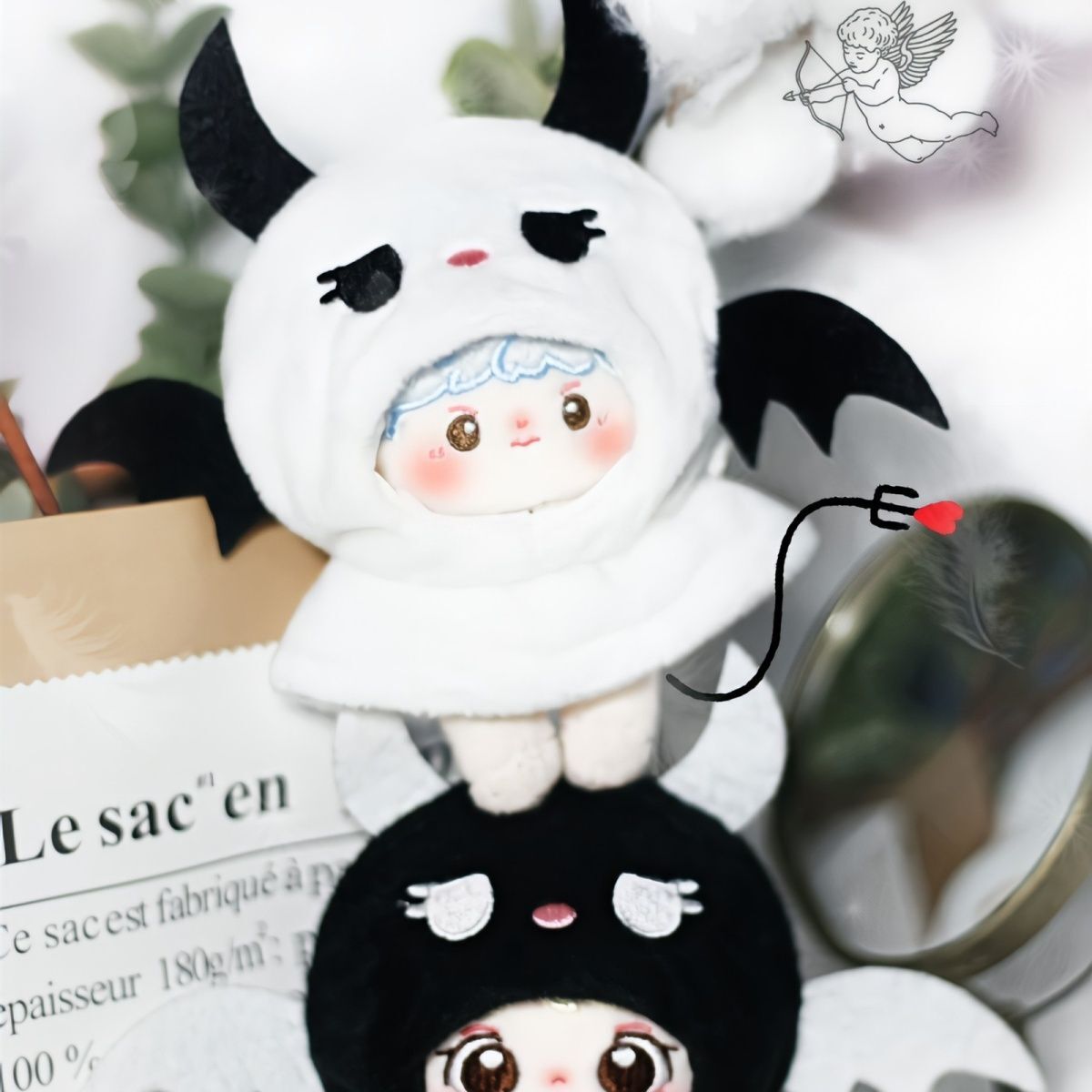 ミニ洋服 10cm 着せ替えぬいぐる服 フード付きパーカー 天使 悪魔