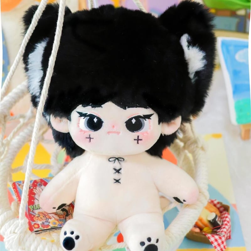 20cm 無属性 ぬいぐるみ 黒髪黒い瞳男の子 着せ替えぬいぐるみ 獣耳