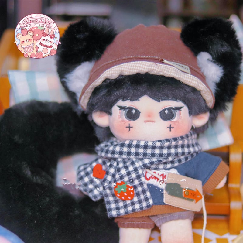 20cm 無属性 ぬいぐるみ 黒髪黒い瞳男の子 着せ替えぬいぐるみ 獣耳
