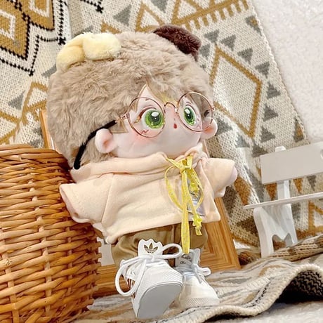 20cm 無属性 ぬいぐるみ 獣耳付け男の子 茶髪緑の目着せ替えぬいぐるみ 綿人形 コットンドール キャラクターぬいぐるみ