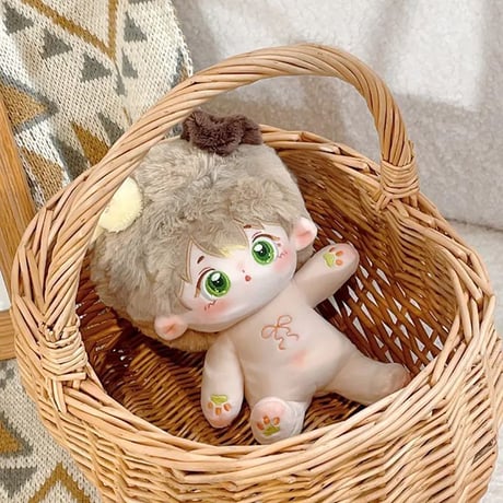 20cm 無属性 ぬいぐるみ 獣耳付け男の子 茶髪緑の目着せ替えぬいぐるみ 綿人形 コットンドール キャラクターぬいぐるみ