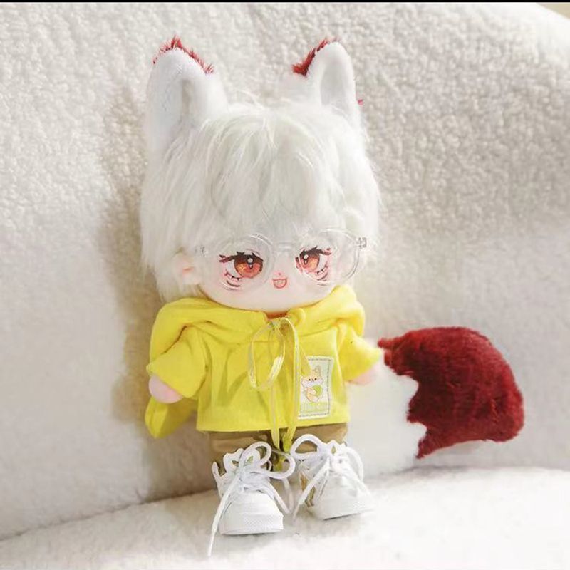 20cm 無属性 ぬいぐるみ 獣耳付け男の子 着せ替えぬいぐるみ 白髪赤目