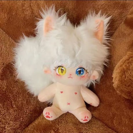 20cm 無属性 ぬいぐるみ 白髪バイカラー目男の子 着せ替えぬいぐるみ 獣耳付け綿人形 コットンドール キャラクターぬいぐるみ