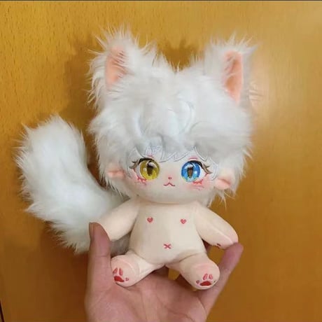 20cm 無属性 ぬいぐるみ 白髪バイカラー目男の子 着せ替えぬいぐるみ 獣耳付け綿人形 コットンドール キャラクターぬいぐるみ