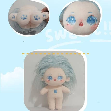 無属性 ぬいぐるみ 20cm 着せ替えぬいぐるみ 青い髪青い目女の子 星海 綿人形 コットンドール キャラクターぬいぐるみ