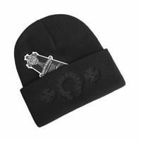ストリート系刺繍ニット帽　Black x Black