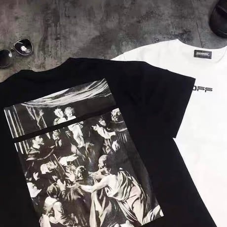 絵画プリントオフロゴTシャツ
