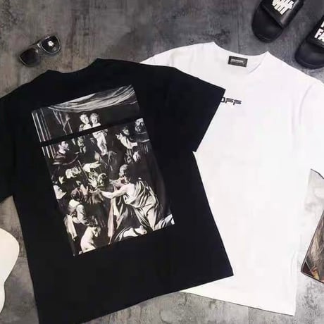 絵画プリントオフロゴTシャツ
