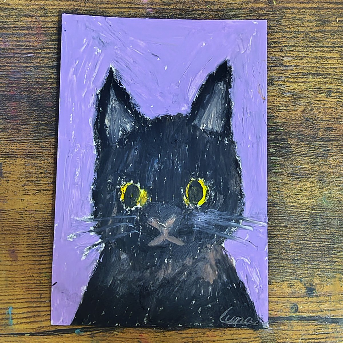 原画】『夏の終わりの使者』（黒猫金魚絵画パステル画手描き和風）