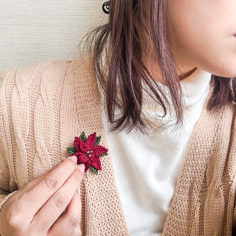 ポインセチア 【動画レッスン】 レース編みアクセサリー（編み図pdf&