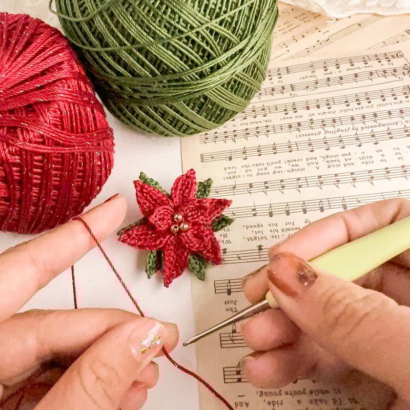 ポインセチア 【動画レッスン】 レース編みアクセサリー（編み図