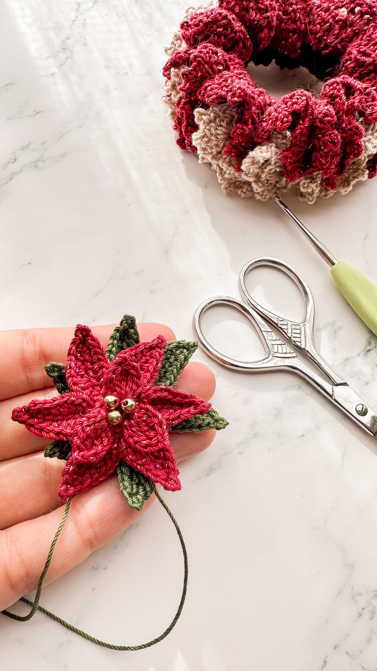 ポインセチア 【動画レッスン】 レース編みアクセサリー（編み図pdf&