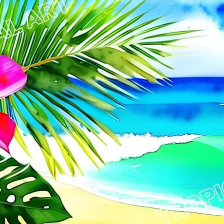 topical art　wallpaper tropical　beachトロピカルアートイラスト　ビーチ　海