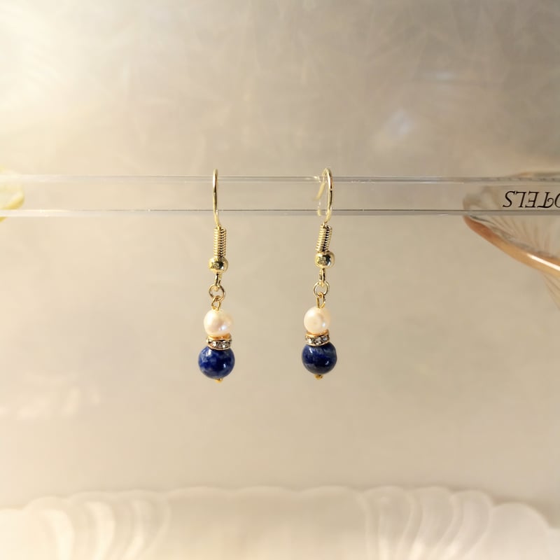 淡水パールとラピスラズリのイヤリング・ピアス ～ 邪念や悪い縁を