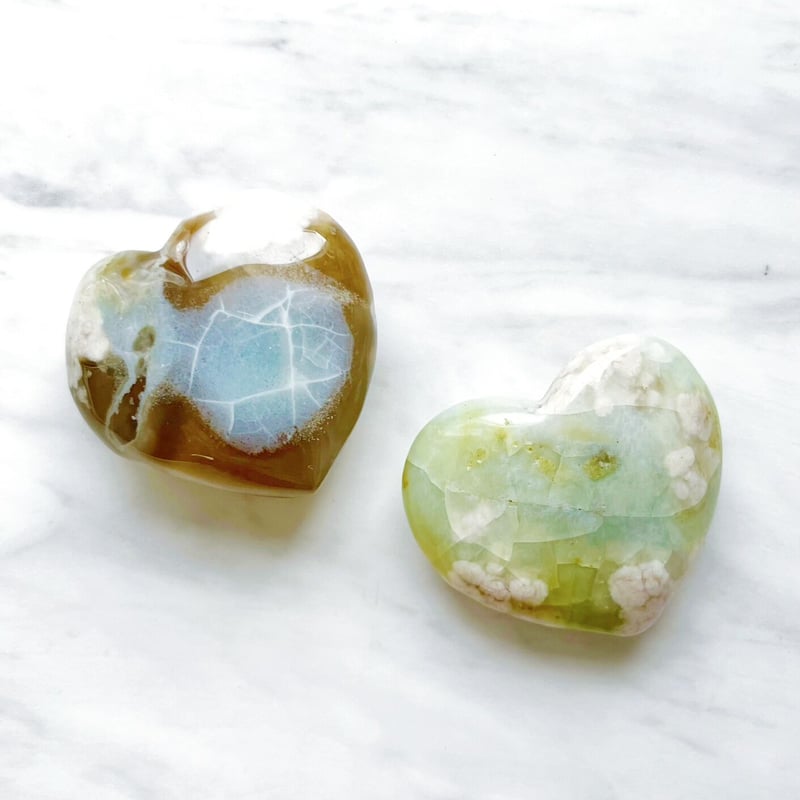 グリーンフラワーアゲート02○ハート型◯agate・瑪瑙・メノウ