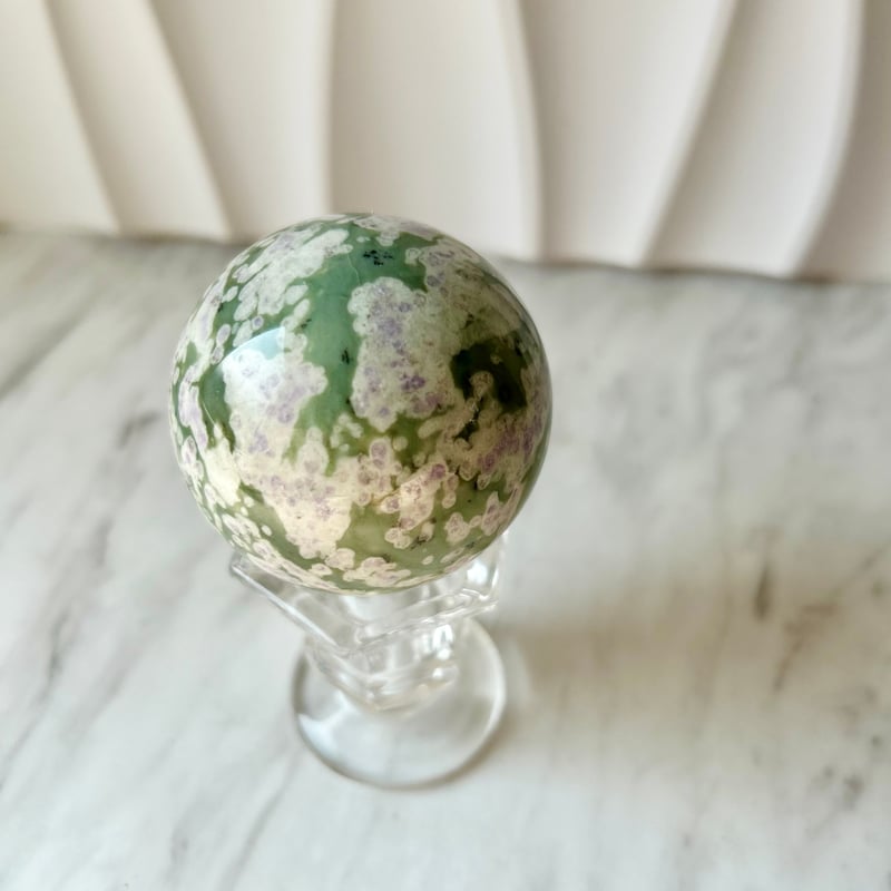 高品質　ラベンダーグリーンジェイド　スフィア　桜瑪瑙好きにも グリーンムーンストーン スフィア（丸玉）05◇Green Moon Stone