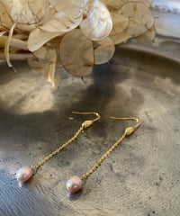 <14kgf> 淡水パール(pink) 一粒ピアス ※イヤリング交換可能