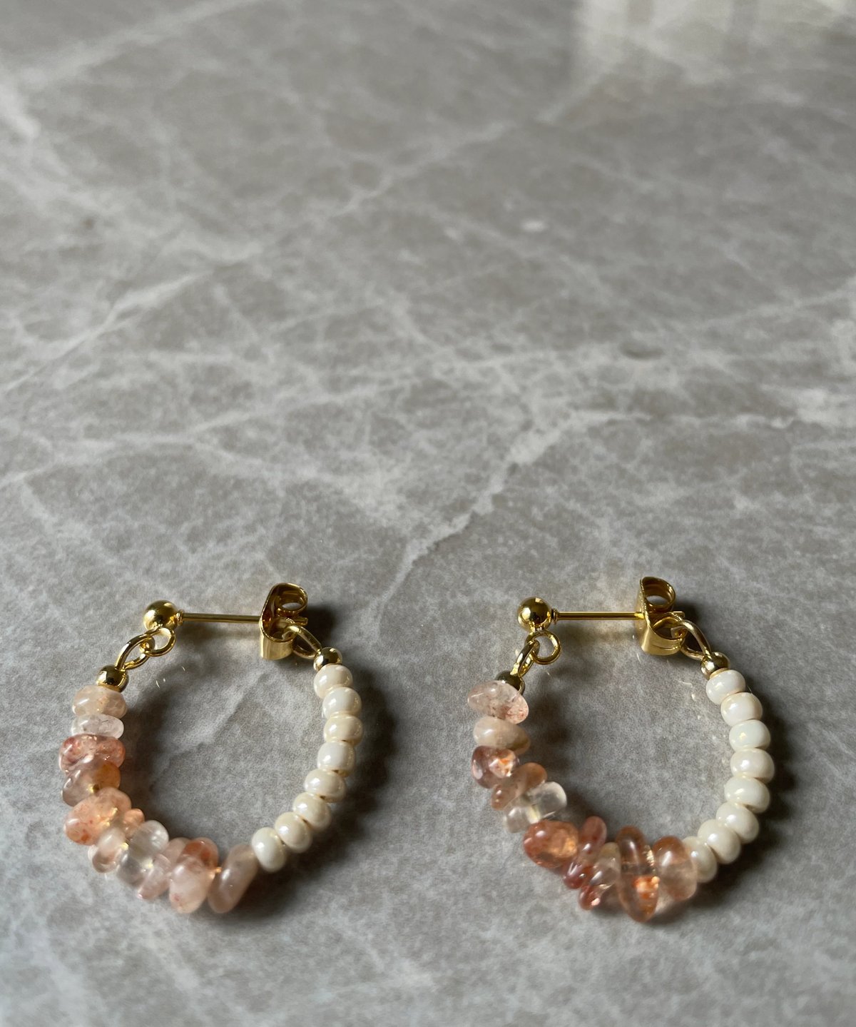 no.4289　レッドコーラル×ヘマタイト║ピアス/イヤリング║ステンレスピアス no.4289 レッドコーラル×ヘマタイト║ピアス/イヤリング║ステンレス