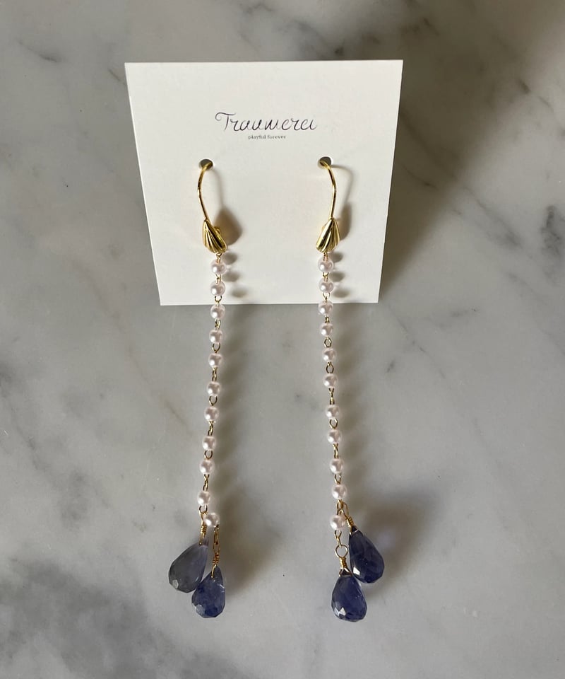 14kgf フローライトとアイオライトのピアス フローライトとアイオライトの風にゆれるピアス 14kgf