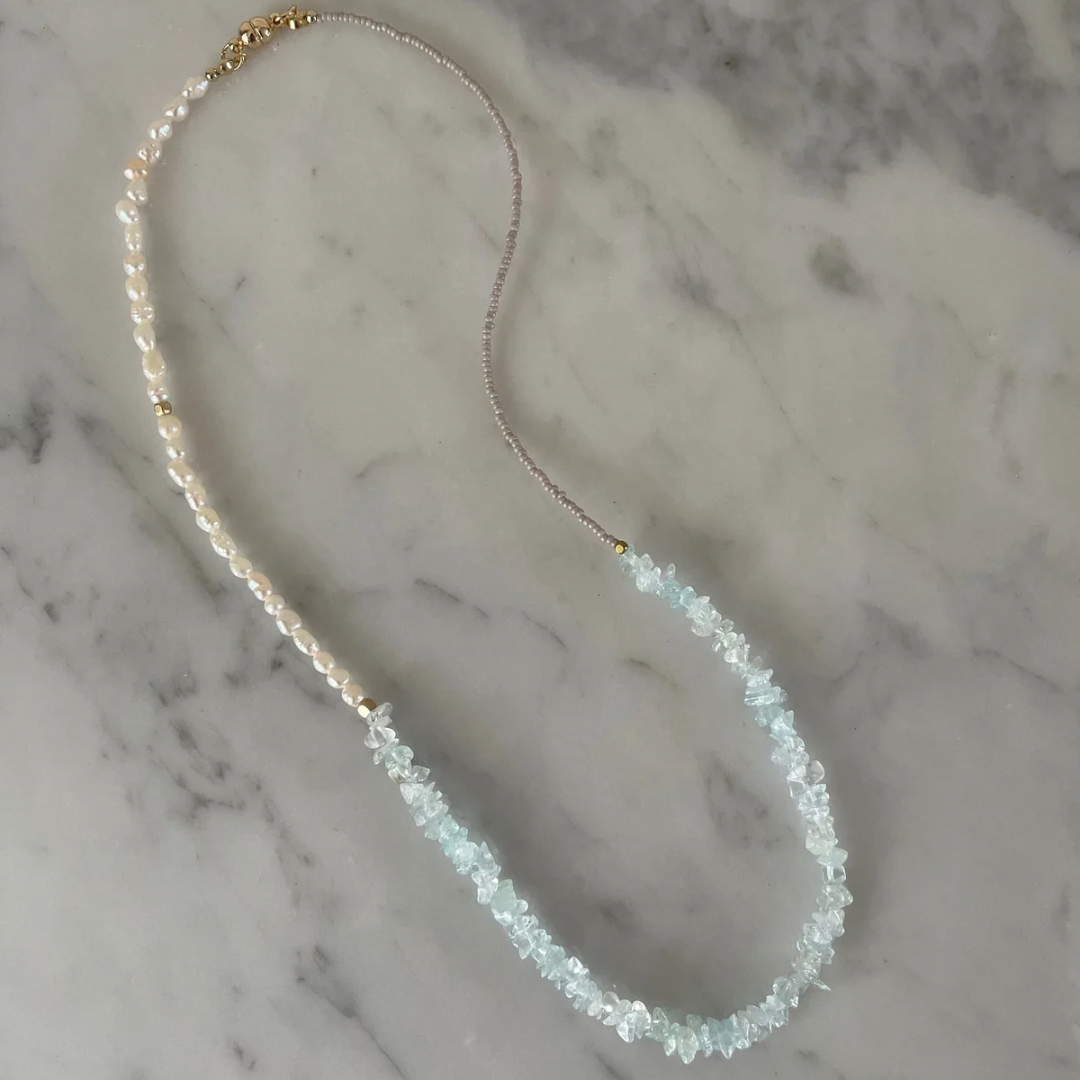 ザンビア産スクエアエメラルドと、高品質淡水パールのめがね留めネックレス14kgf 1_cf1ae42e0bb4bf7c986dbef84f3f