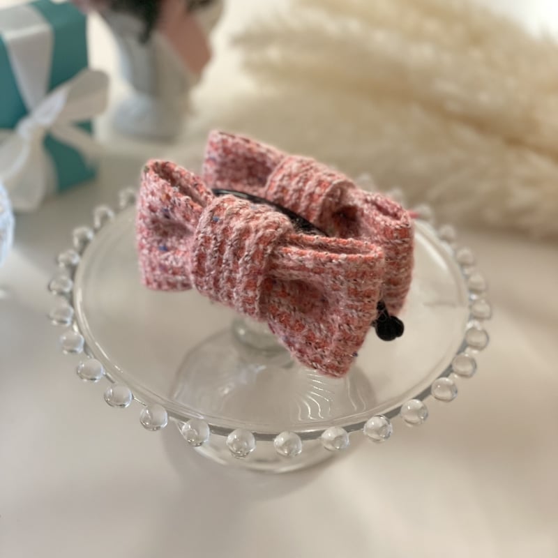 バナナクリップ♡ニット リボン♡ピンク 秋冬 ツイード | R-ribbon shop