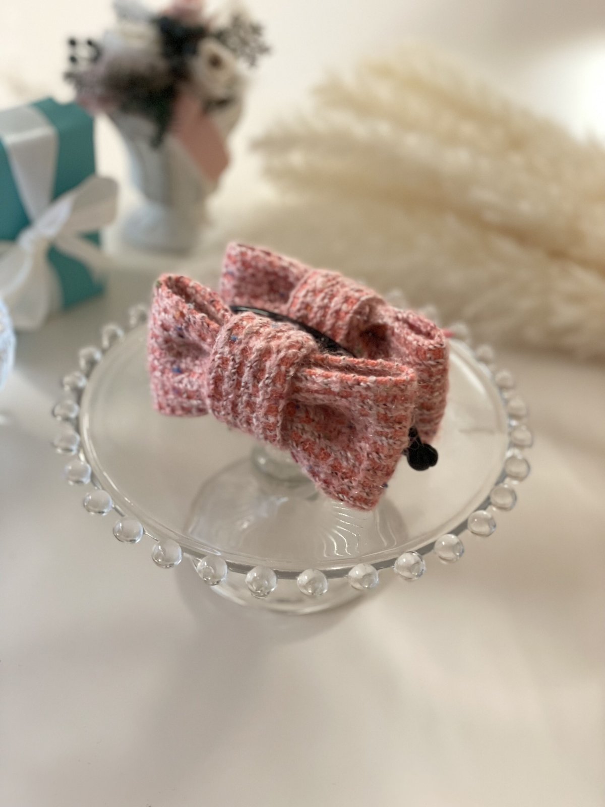 バナナクリップ♡ニット リボン♡ピンク 秋冬 ツイード | R-ribbon shop