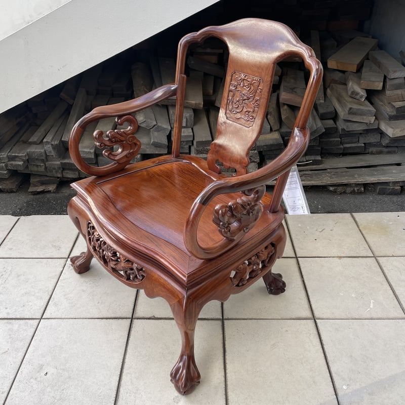 唐木細工 唐木家具 椅子 アームチェア テーブル 2点セット 2452-3,4 唐木家具 / アームチェア | 家具の富士