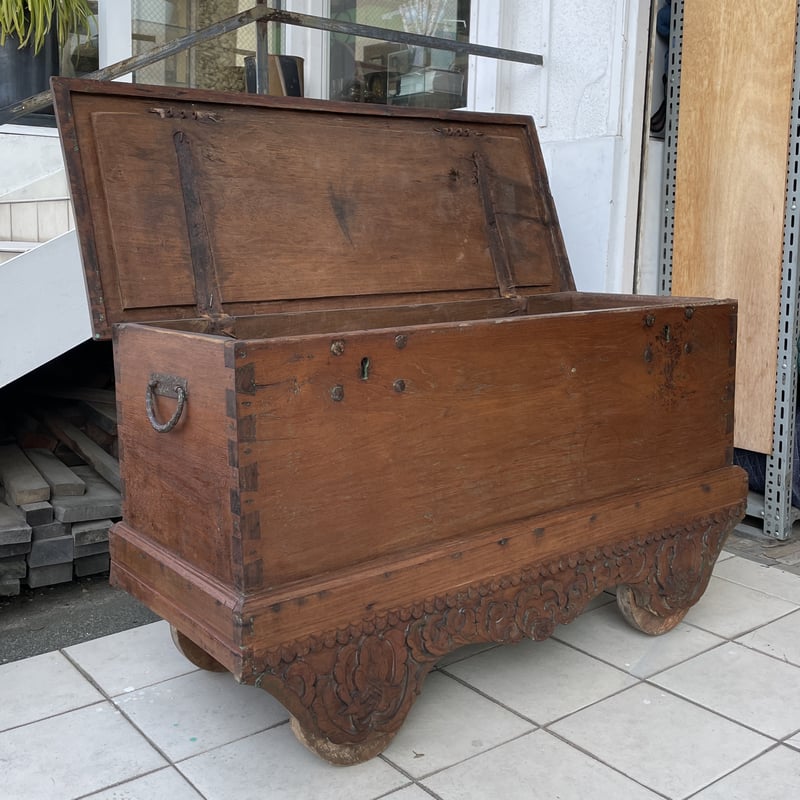 美品　1960's　螺鈿　細工　チーク　無垢材　ブランケット　ボックス コンパクトサイズのアンティークの収納ボックス、オールドパイン材の キャビネット・サイドボード