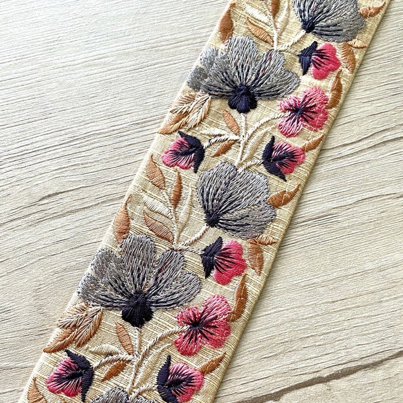 インド刺繍リボン/花柄/淡い色合い/5cm/4色 | 笹雪sasayuki