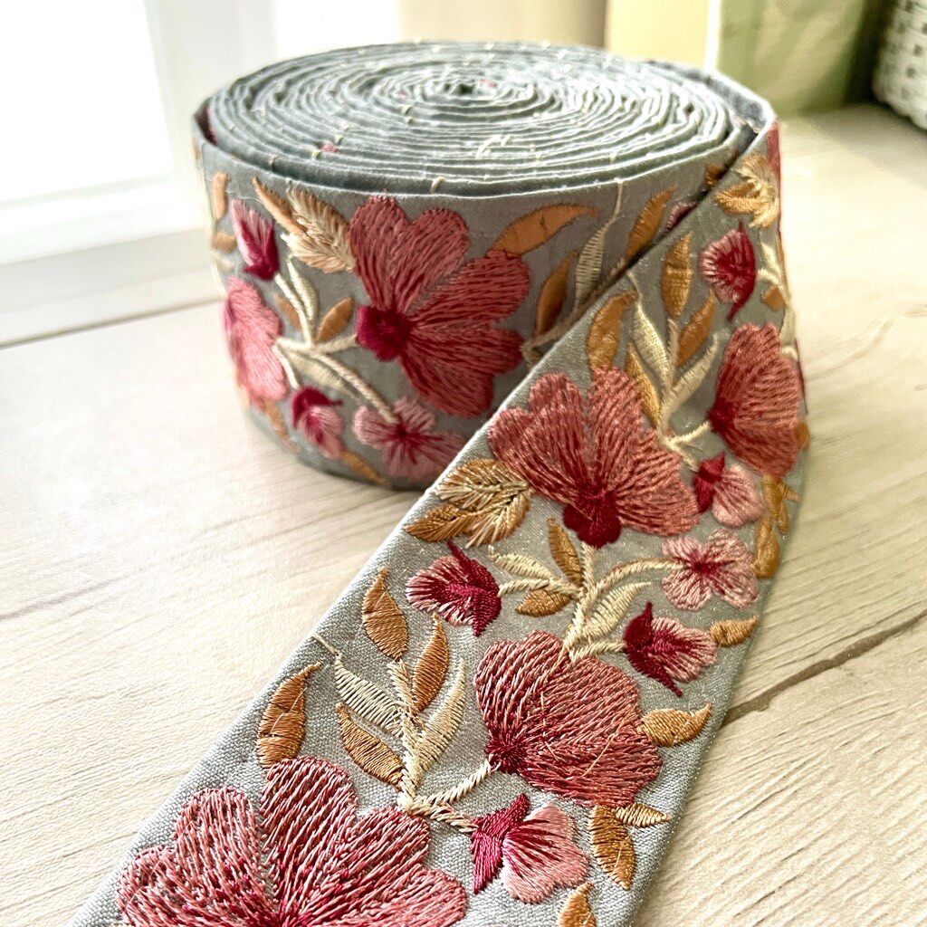 インド刺繍リボン/花柄/淡い色合い/5cm/4色 | 笹雪sasayuki