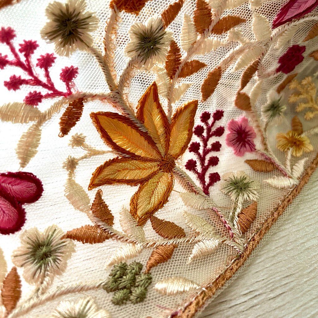 インド刺繍リボン/幅広/花柄/チュール/2色 | 笹雪sasayuki