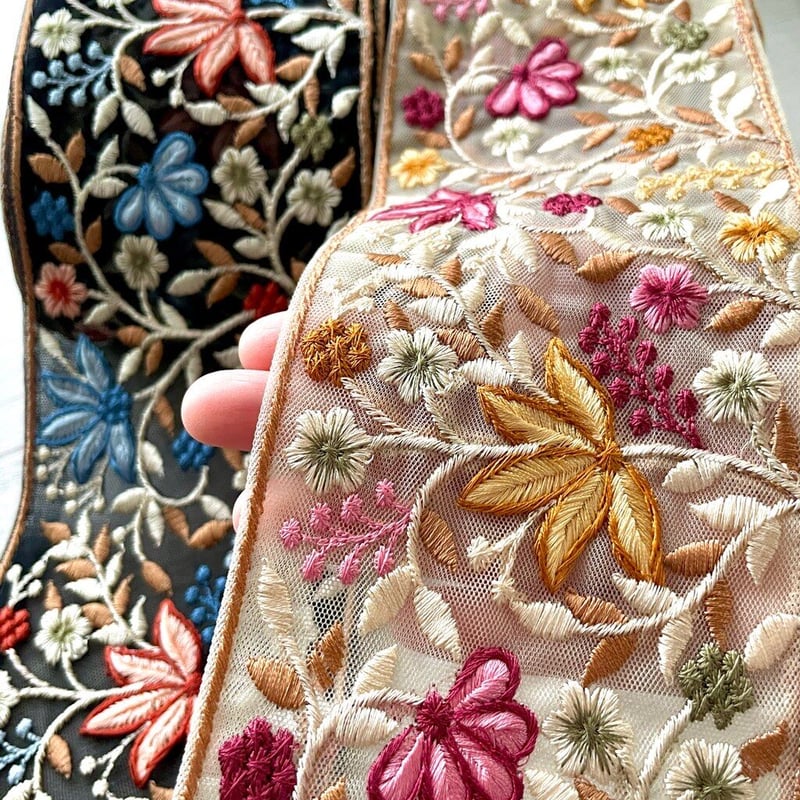 刺繍花柄リボンネックレス ベルトにも ☆インド刺繍リボンベルト☆【受注生産】F～Jのみ | iichi 日々