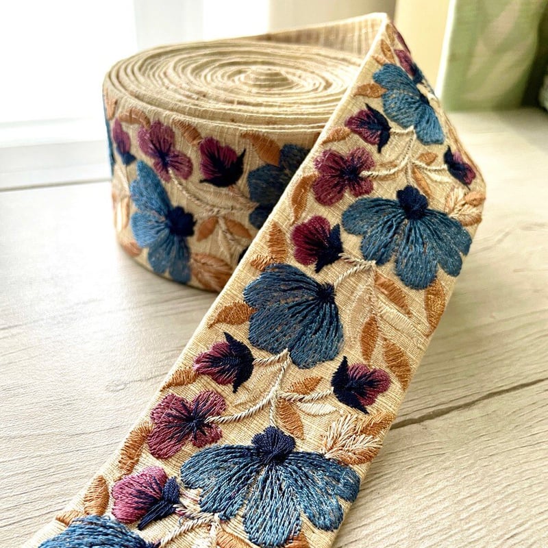 インド刺繍リボン/花柄/淡い色合い/5cm/4色 | 笹雪sasayuki