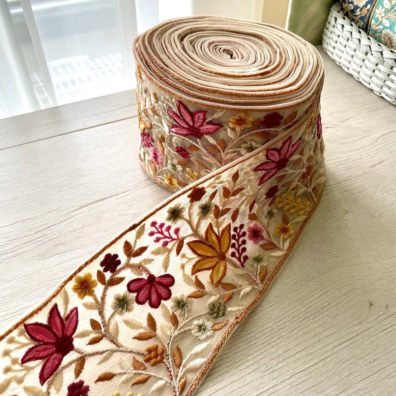 インド刺繍リボン/幅広/花柄/チュール/2色 | 笹雪sasayuki