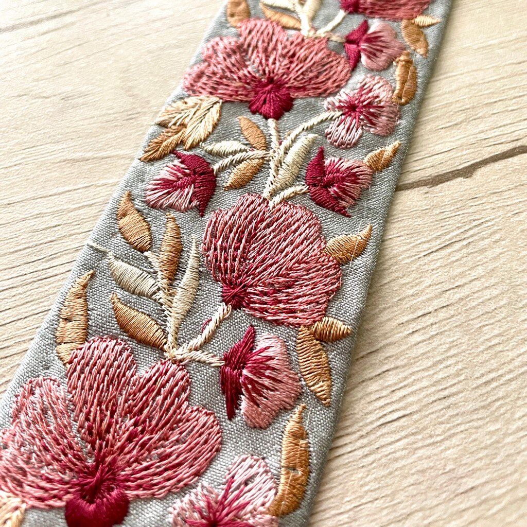 インド刺繍リボン/花柄/淡い色合い/5cm/4色 | 笹雪sasayuki