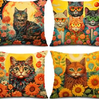 猫柄クッションカバー　４枚セット  インテリア雑貨 　猫グッズ