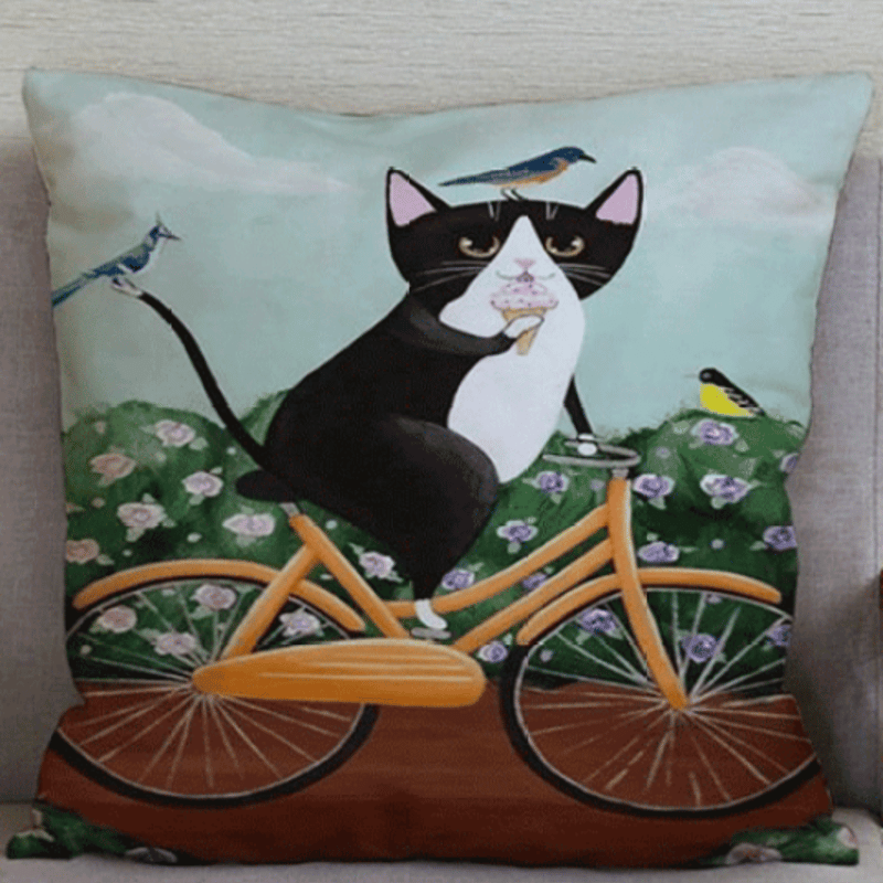 猫柄クッションカバー 2枚組 猫イラスト インテリア 猫グッズ