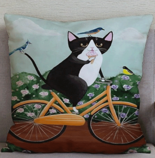 猫柄クッションカバー 2枚組 猫イラスト インテリア 猫グッズ