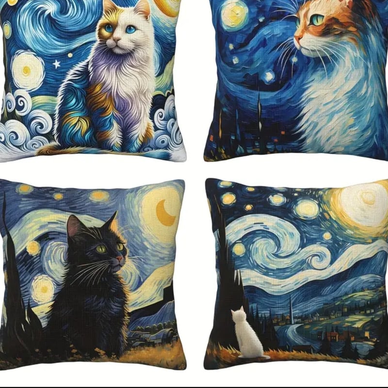 猫と植物のアートクッションカバー 星羊社 猫印ミルク クッションカバー 猫グッズ 雑貨 約45×45cm