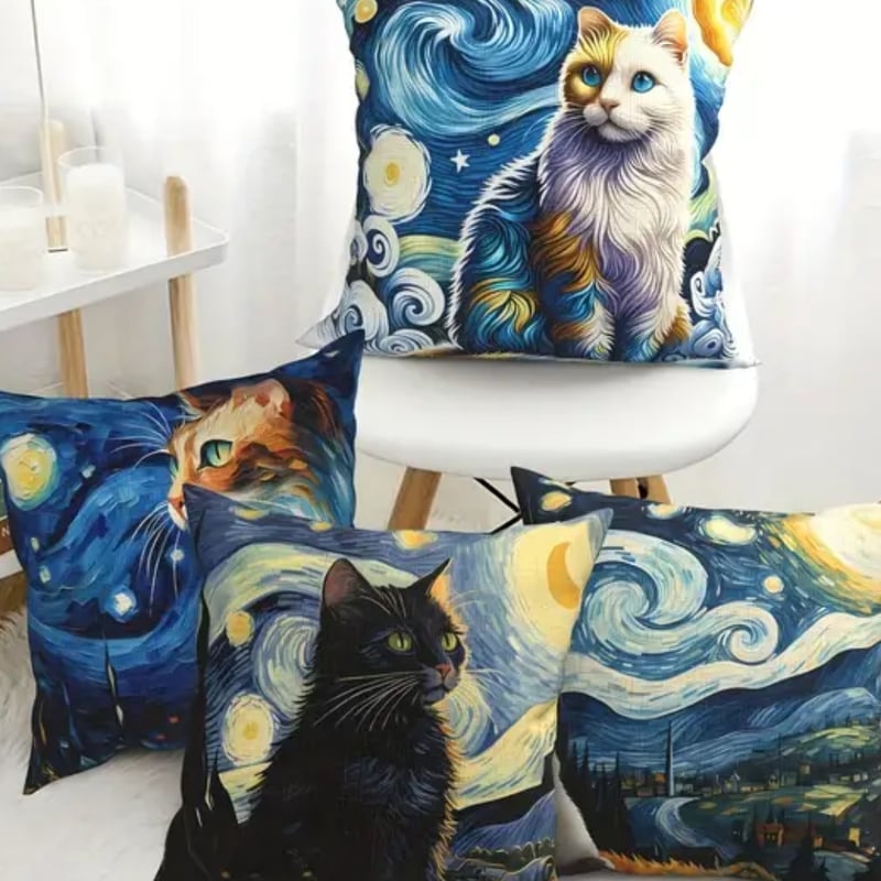 猫と植物のアートクッションカバー 松尾ミユキ クッションカバー D｜Cushion cover 45×45cm インテリア